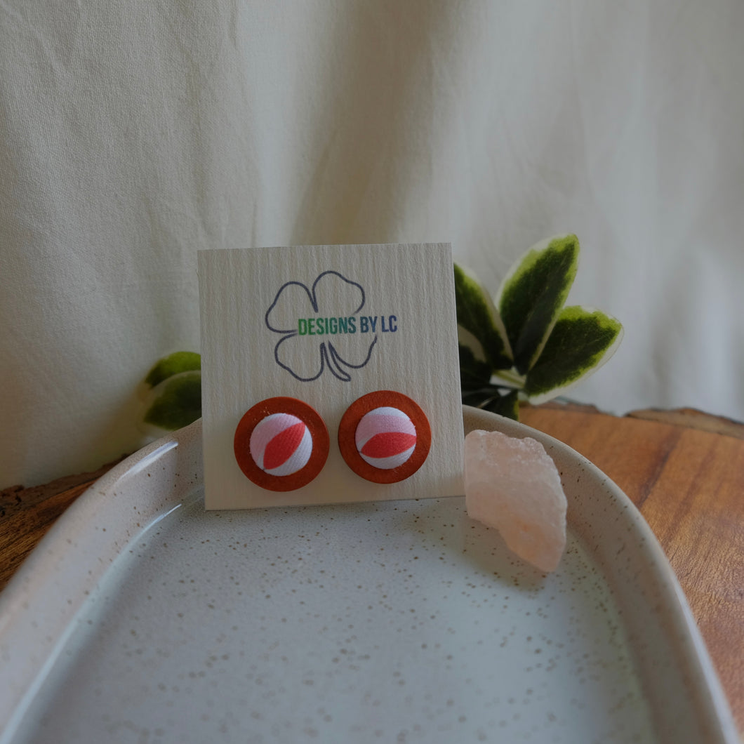 15mm Red/Pink/White Wooden Earrings