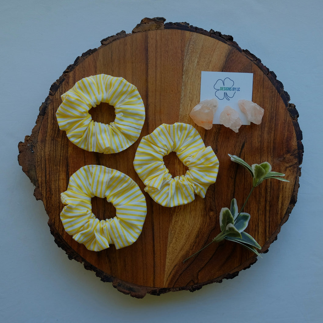 Yellow & White Strip Scrunchie