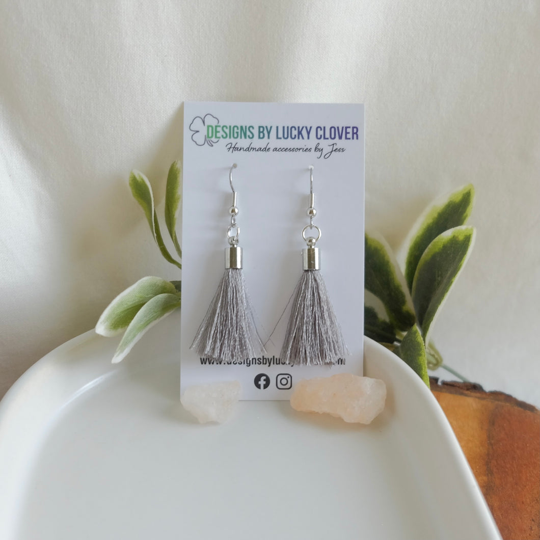 Grey Tassel Dangle Earrings