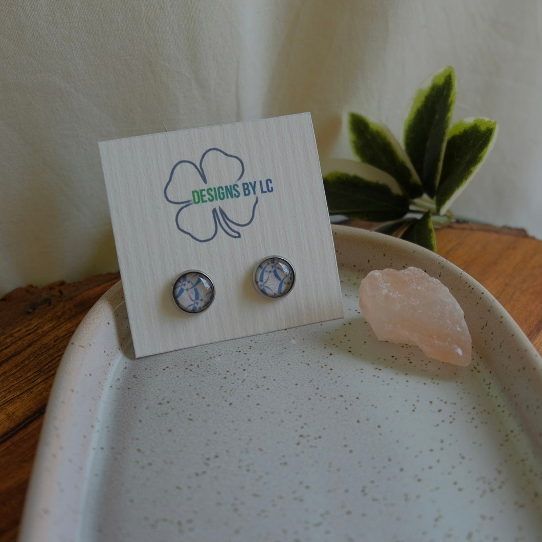 Blue Circle Glass Bezel Earrings