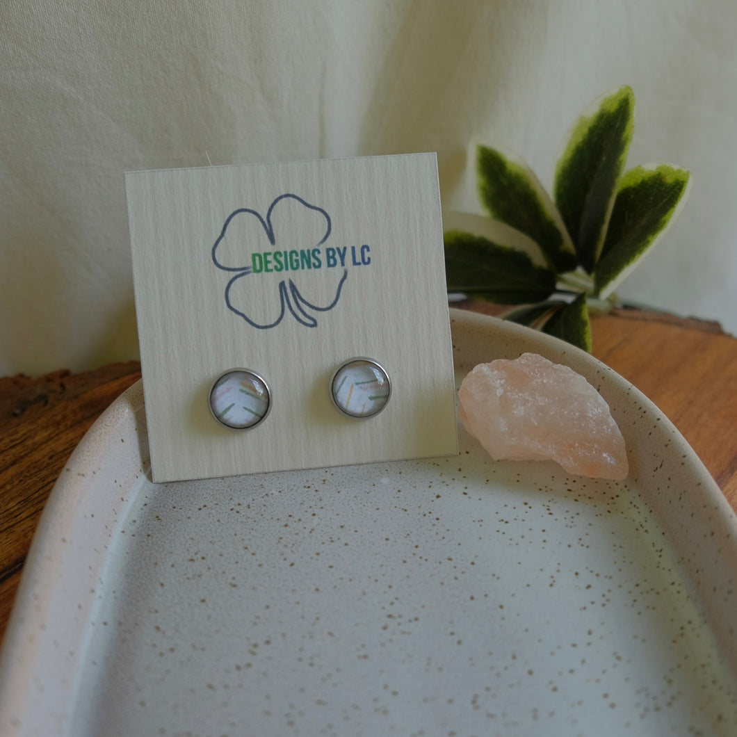 White Colourful Glass Bezel Earrings