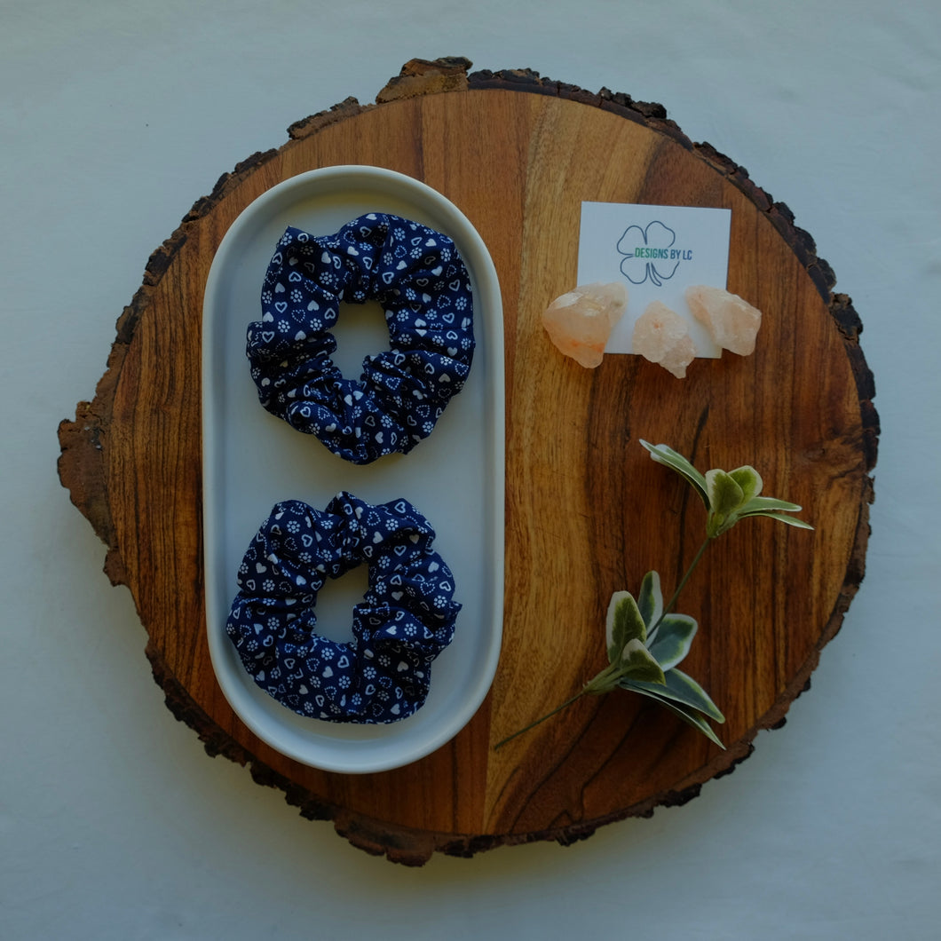 Navy with White Heart Scrunchie