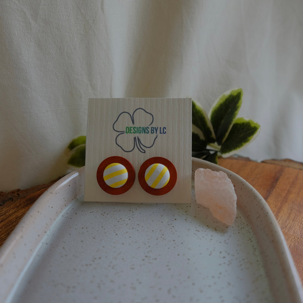 12mm Yellow with White Wooden Earrings