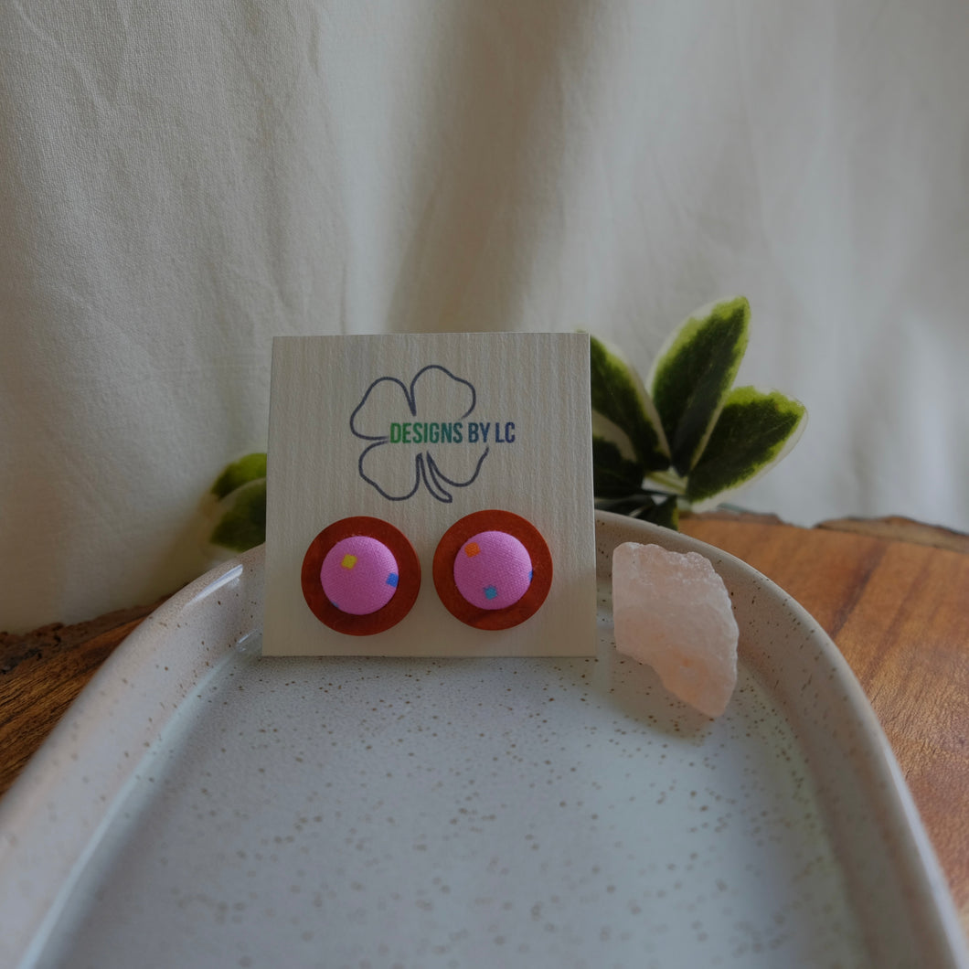 15mm Pink with Spots Wooden Earrings