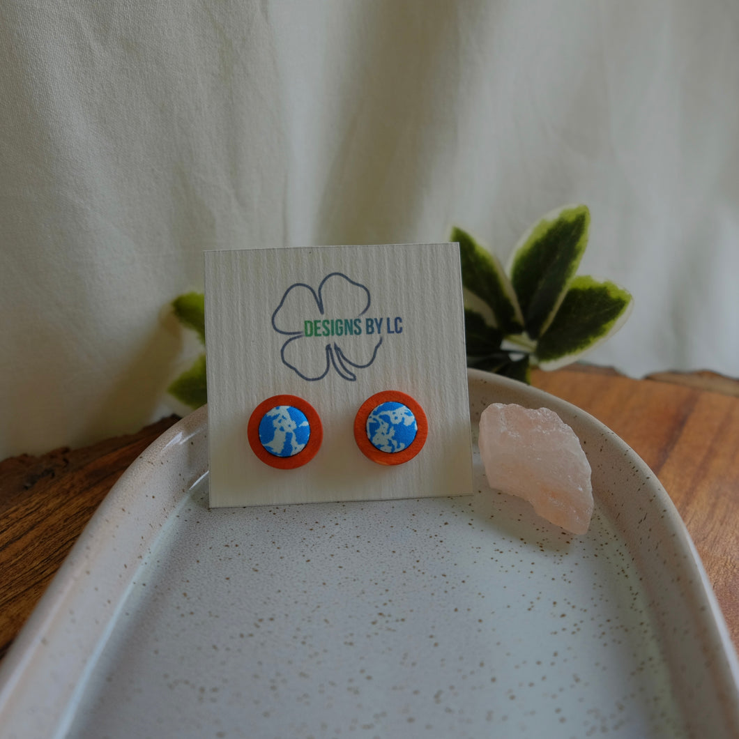 12mm Blue with White Fleck Wooden Earrings