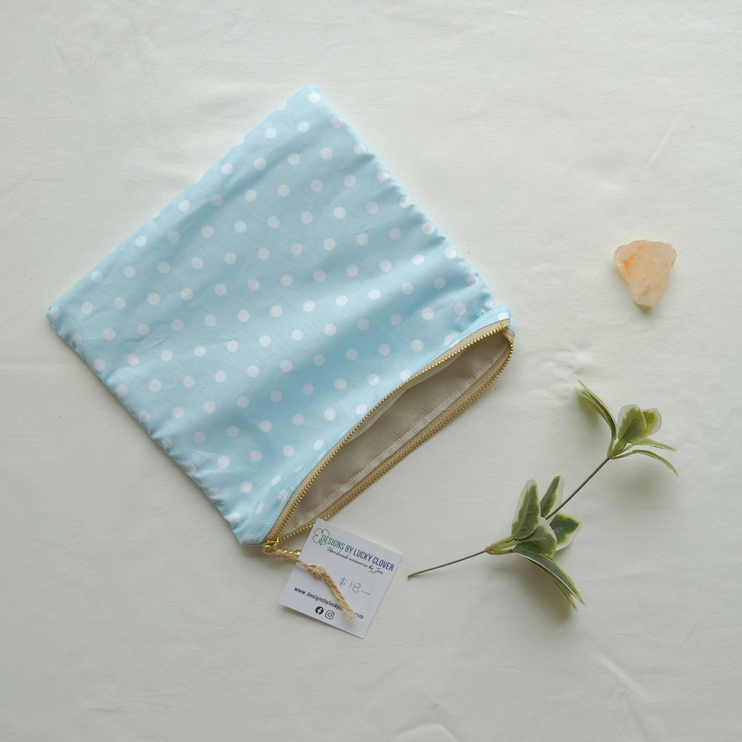 Large Blue & White Polka Dot Accessory Bag