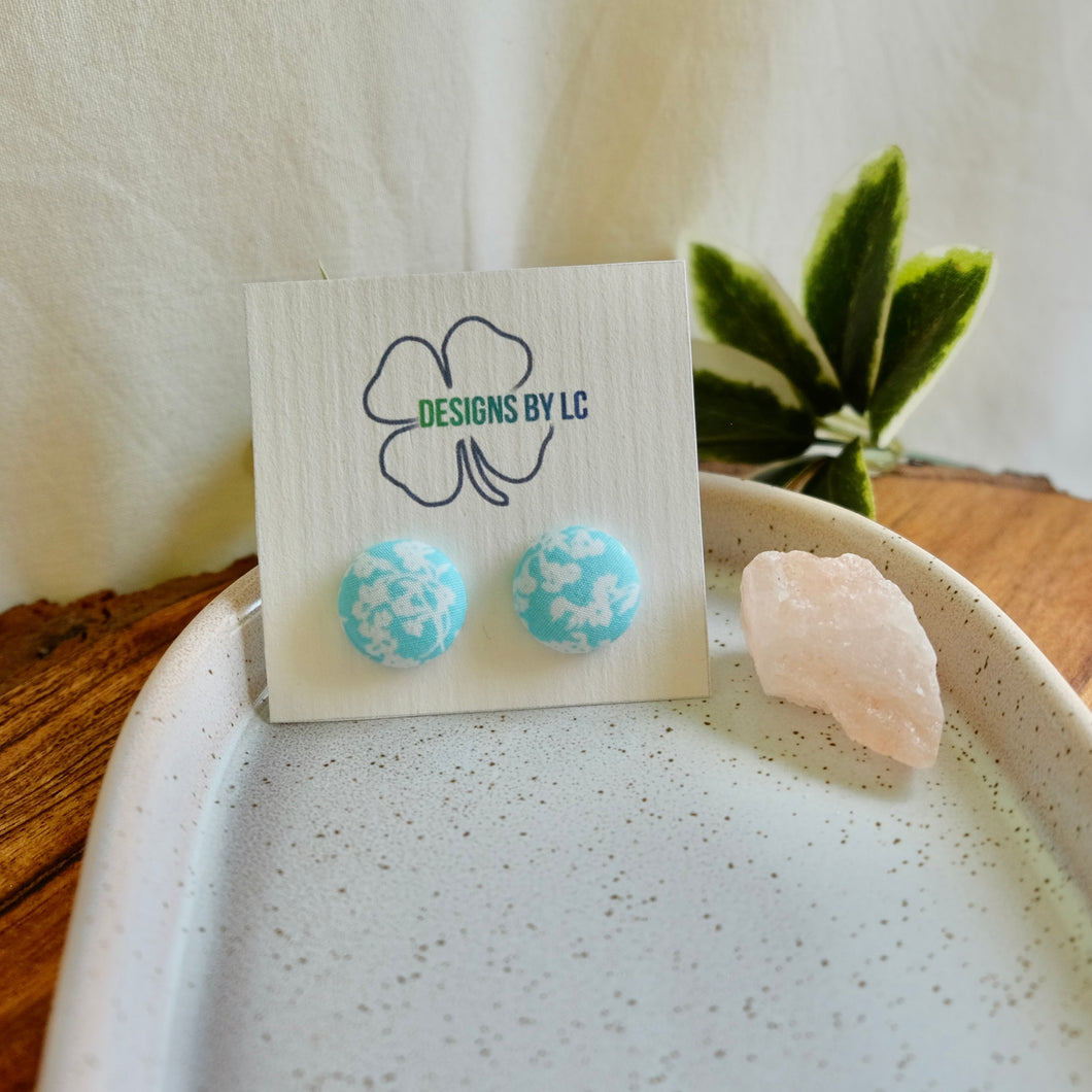 19mm Turquoise with White Leaves Earrings