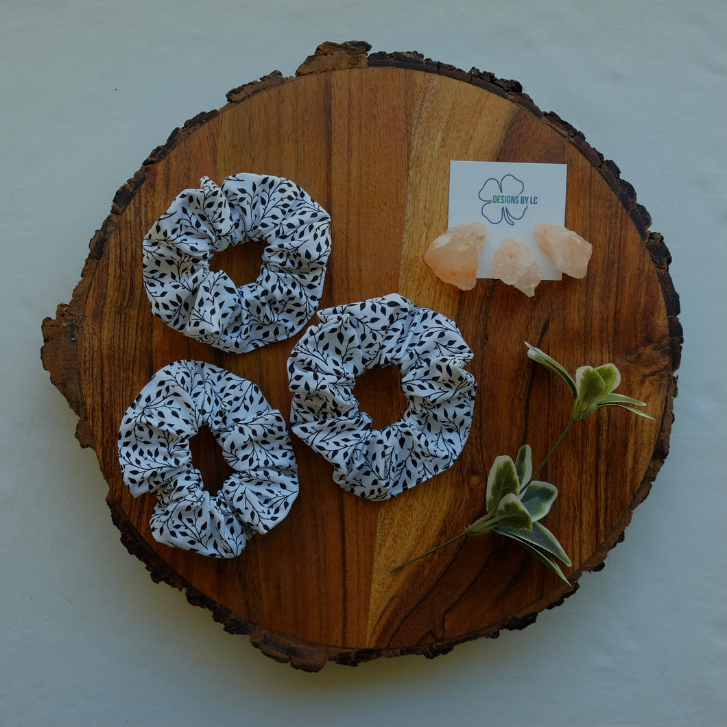 White with Black leaf Scrunchie