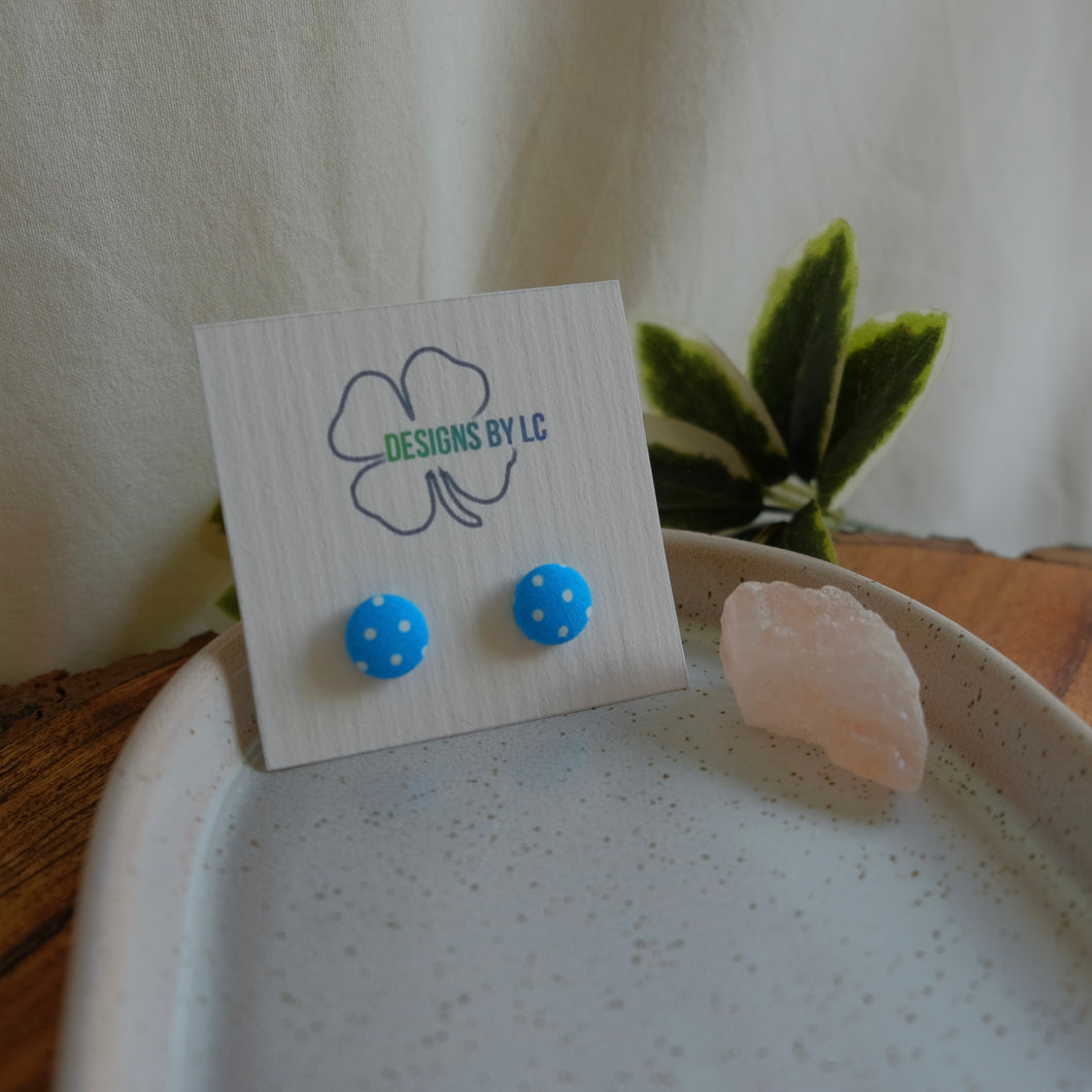 12mm Blue/White Polka Dot Earrings