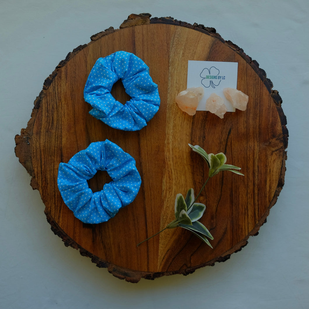 Blue Polka Dot Scrunchie