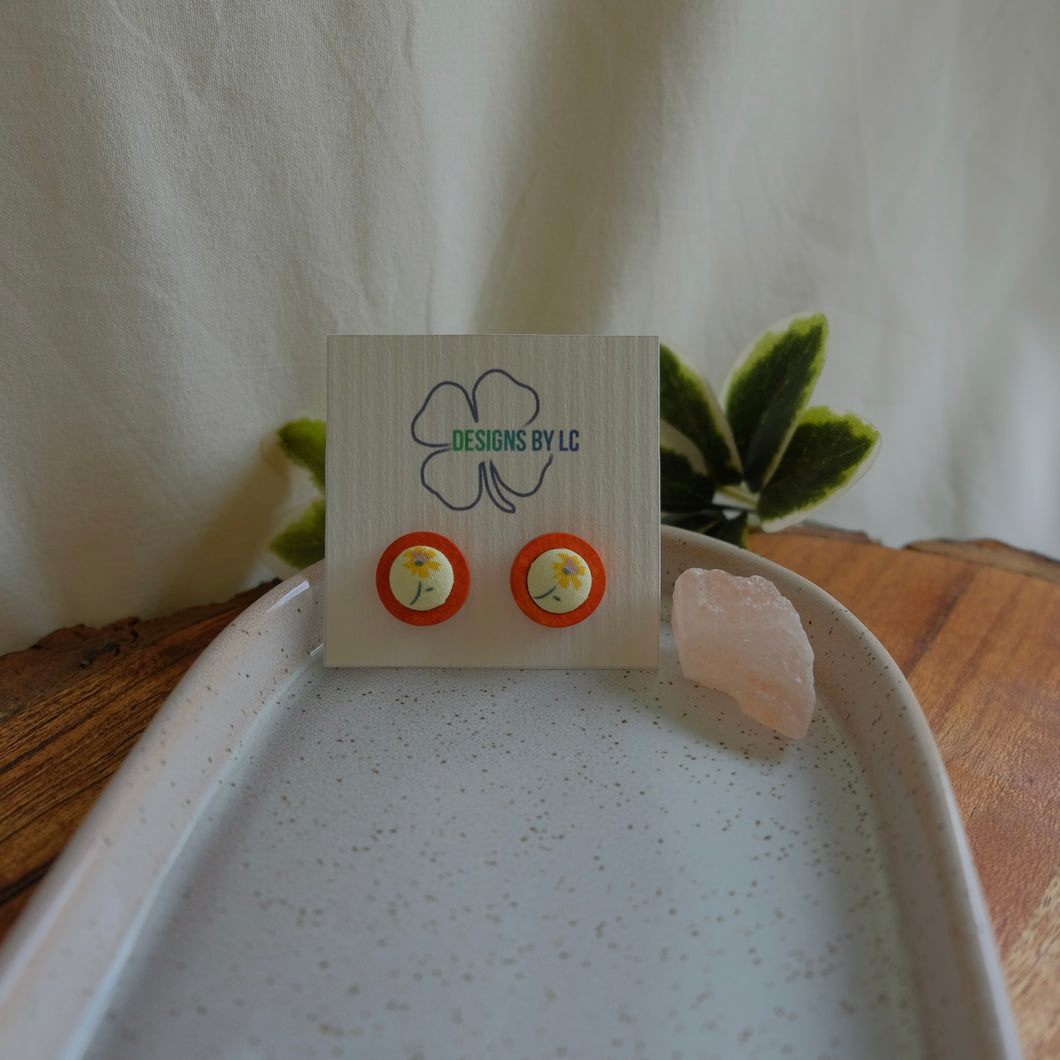 12mm Yellow Floral Wooden Earrings