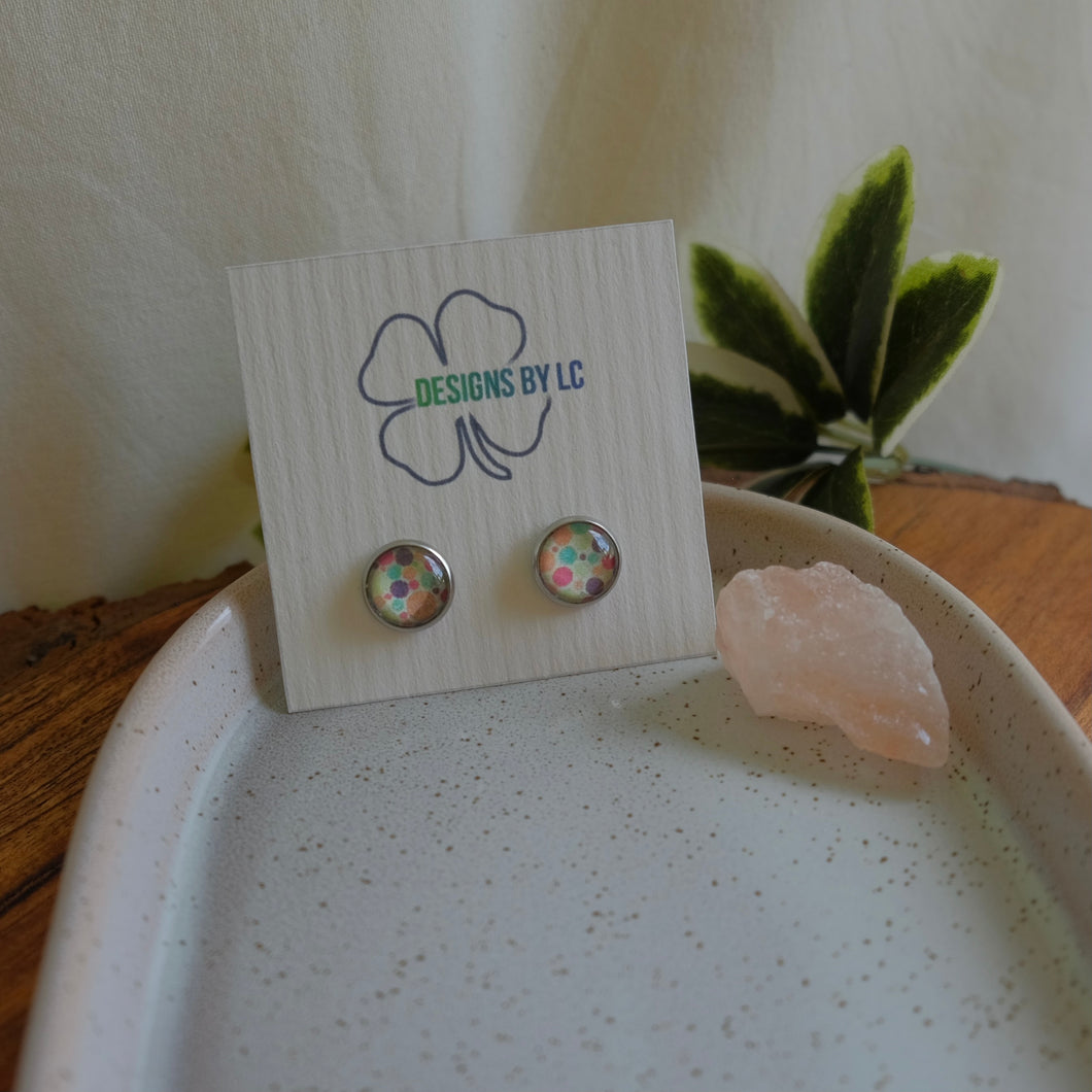 Colourful Polka Dot Glass Bezel Earrings