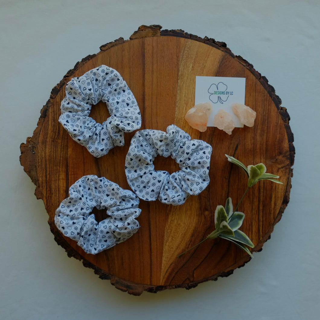 White with Navy Heart Scrunchie