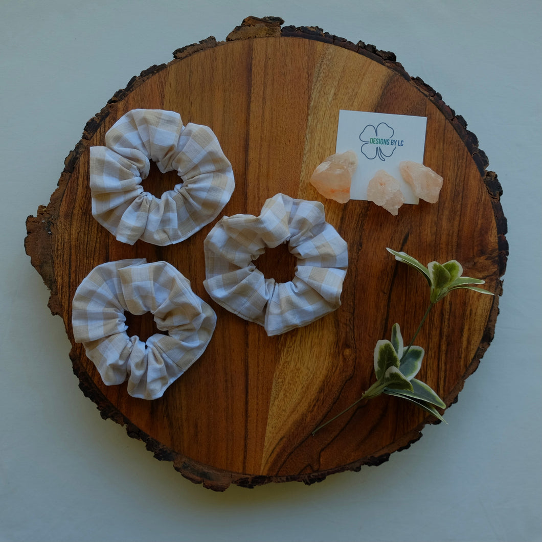 Light Brown Gingham Scrunchie